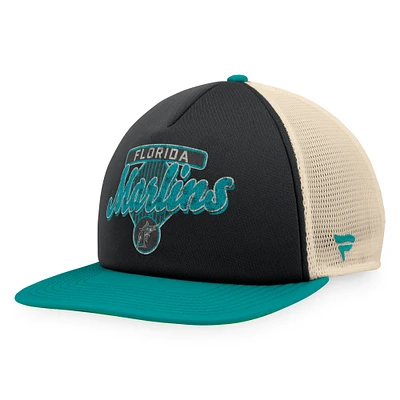 Casquette Snapback de camionneur en mousse Talley de la collection Cooperstown des Marlins de Floride noir/bleu sarcelle Fanatics pour hommes