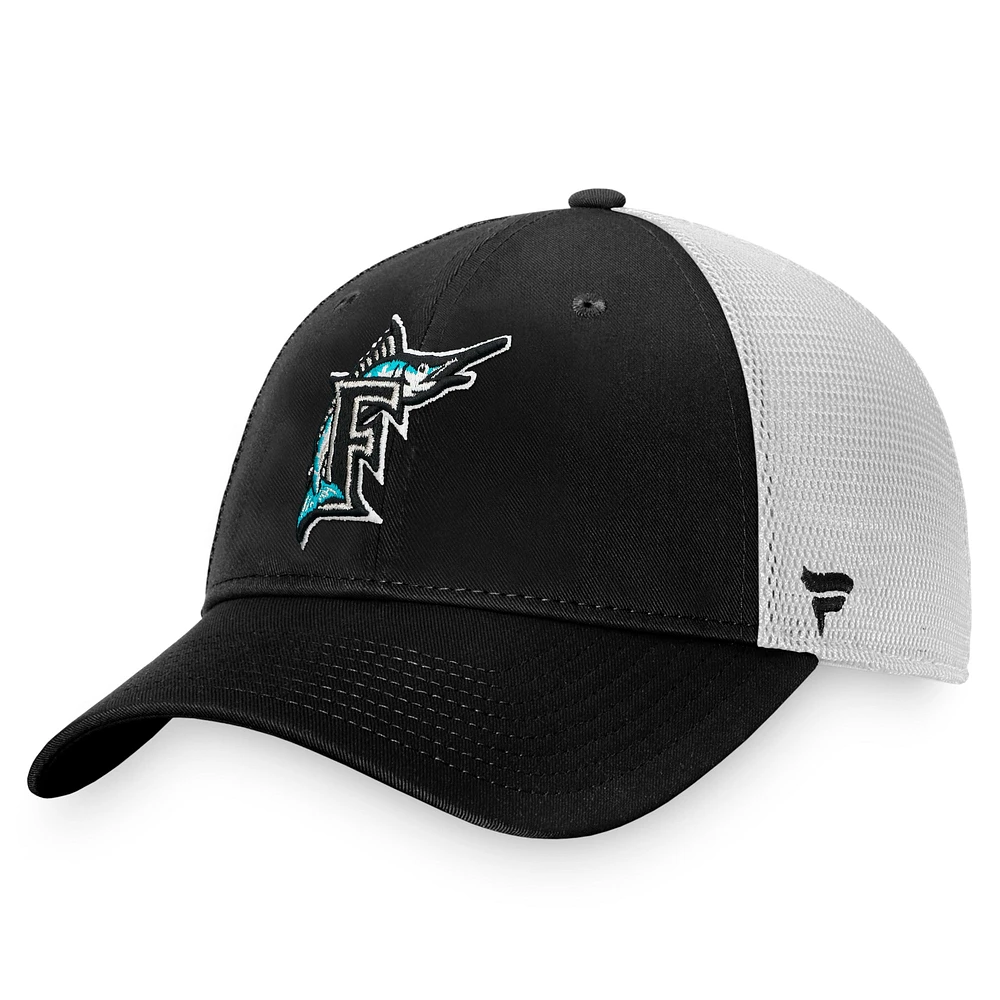 Casquette Snapback Core Trucker Fanatics pour hommes, noir/blanc, Florida Marlins, collection Cooperstown