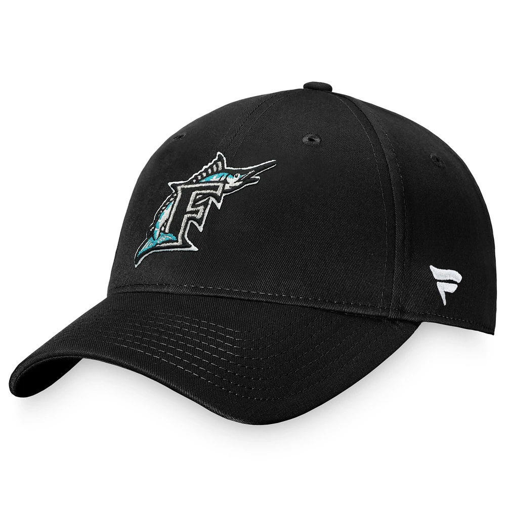 Men's Fanatics  Black Florida Marlins Cooperstown Collection Core Adjustable Hat