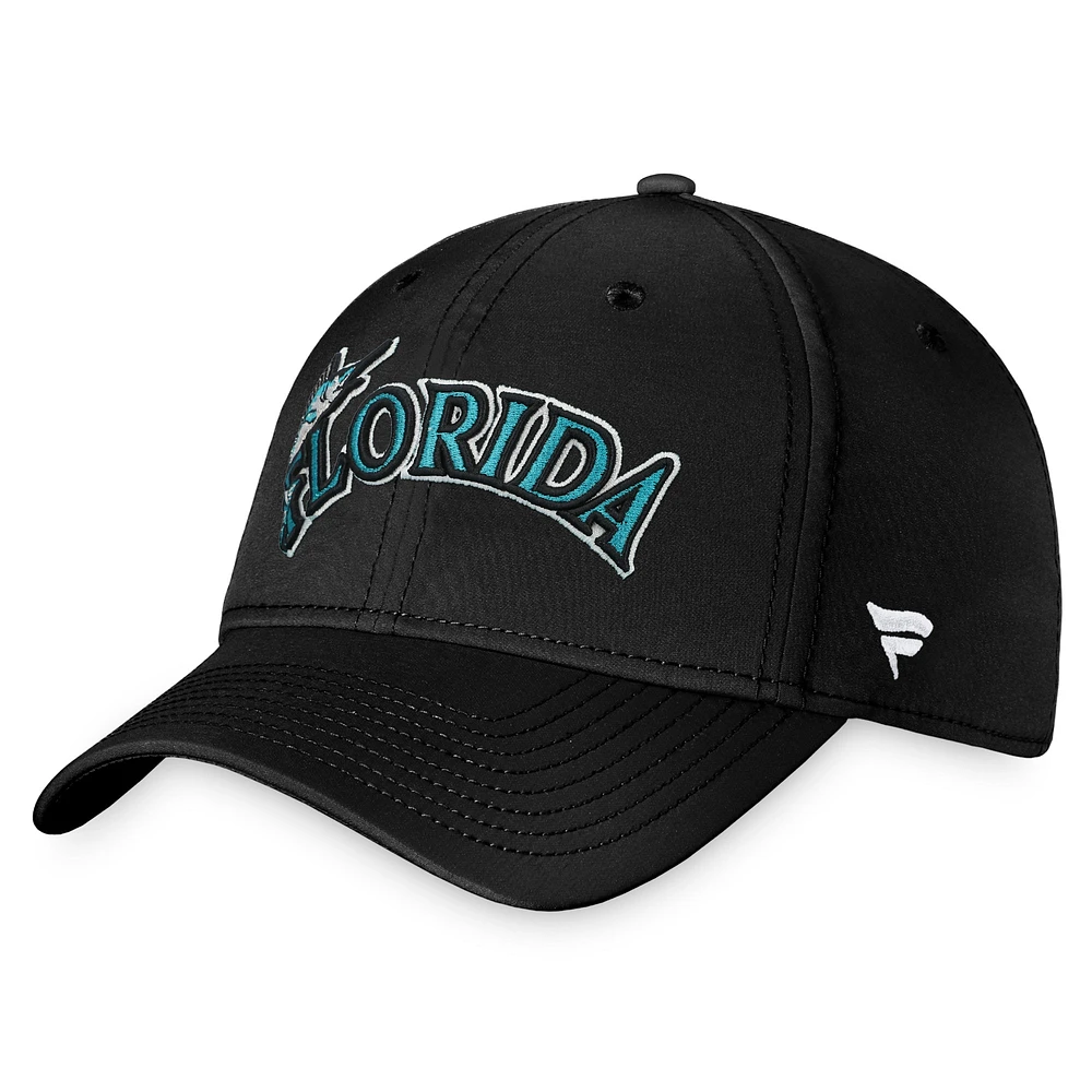 Casquette Fanatics noire Florida Marlins Cooperstown Core Flex pour hommes