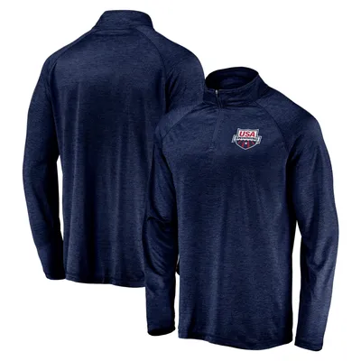 USA Swimming Fanatics Branded Core Logo Raglan Quarter-Zip Sweatshirt - Heathered Navy