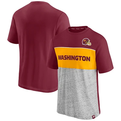 T-shirt color block de l'équipe football Washington Fanatics bordeaux/gris chiné pour hommes