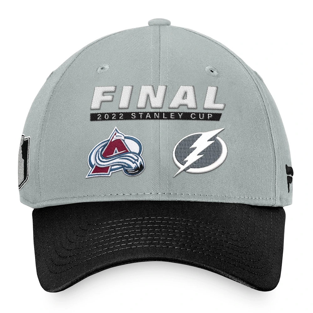 Men's Fanatics Gray/Black Colorado Avalanche vs. Tampa Bay Lightning 2022 Stanley Cup Final Matchup Snapback Adjustable Hat