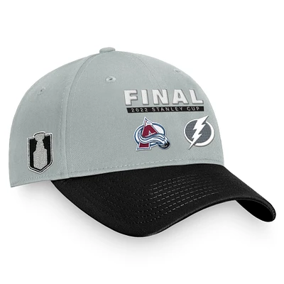 Casquette ajustable Snapback du match final de la Coupe Stanley 2022 Fanatics pour hommes, gris/noir, Colorado Avalanche contre Tampa Bay Lightning