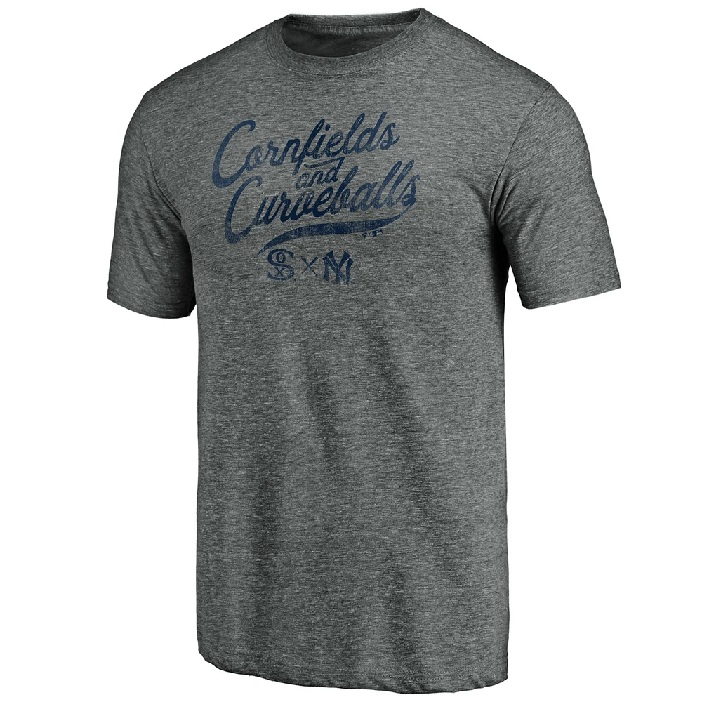 Fanatics pour hommes gris New York Yankees contre Chicago White Sox 2021 Field of Dreams Cornfields & Curveballs T-shirt triple mélange