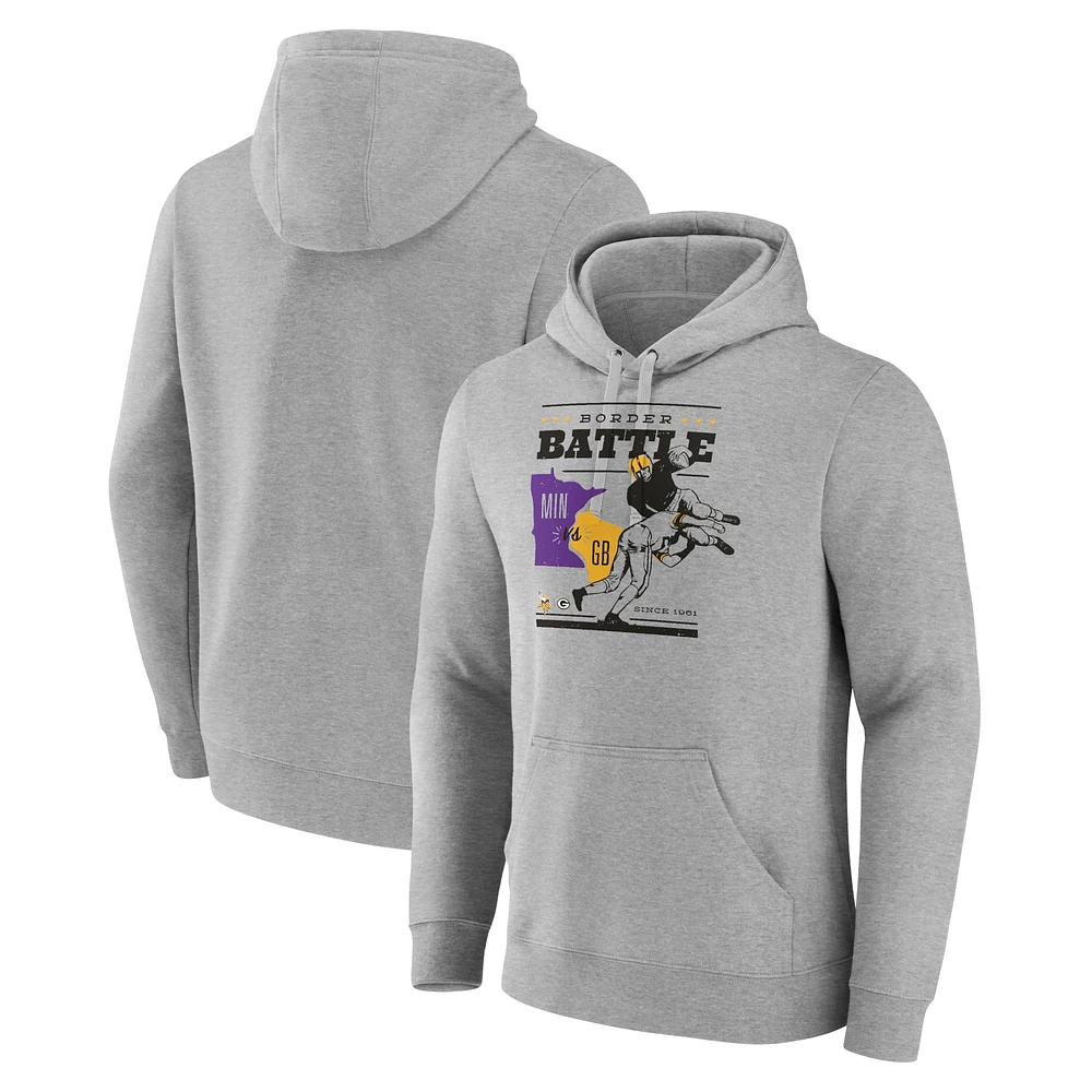 Men's Fanatics Heather Gray Minnesota Vikings vs. Green Bay Packers Border Battle Pullover Hoodie