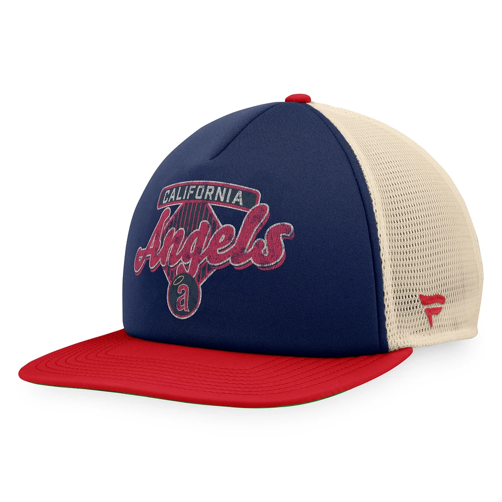 Casquette Snapback de camionneur en mousse Talley de la collection Cooperstown des California Angels Fanatics bleu marine/rouge pour hommes