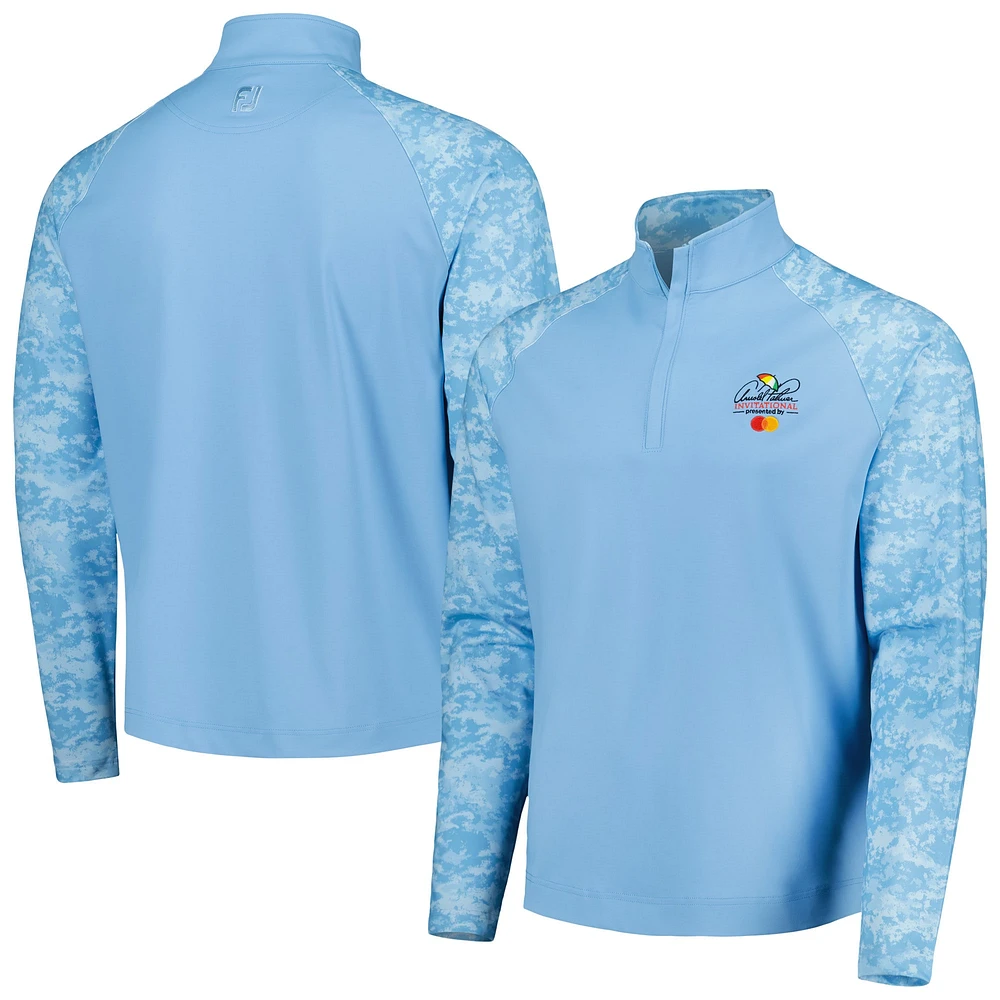 Men's FootJoy Light Blue Arnold Palmer Invitational Camo Color Block Raglan 1/4-Zip Jacket