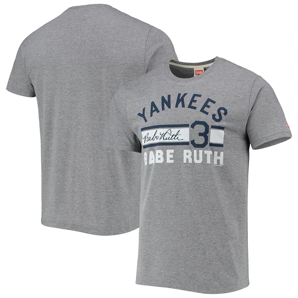 T-shirt à trois mélanges en jersey Tri-Blend Hommage Babe Ruth pour hommes, gris chiné, New York Yankees Remix