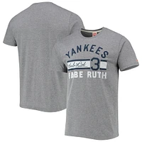 T-shirt à trois mélanges en jersey Tri-Blend Hommage Babe Ruth pour hommes, gris chiné, New York Yankees Remix