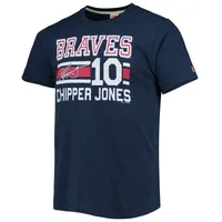 Braves Chipper Jones Signature Jersey T-Shirt from Homage. | Navy | Vintage Apparel from Homage.