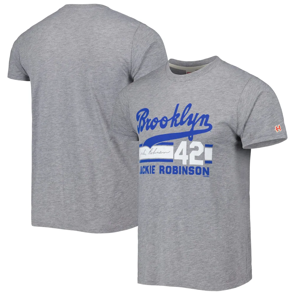 Hommage pour hommes Jackie Robinson gris Brooklyn Dodgers Cooperstown Collection Remix Jersey T-shirt tri-mélange