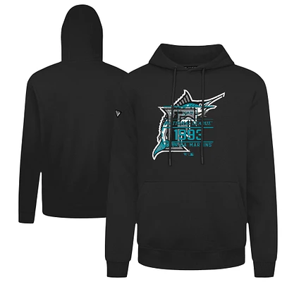 Men's Levelwear  Black Florida Marlins Cooperstown Collection Distressed Podium Acumen Pullover Hoodie
