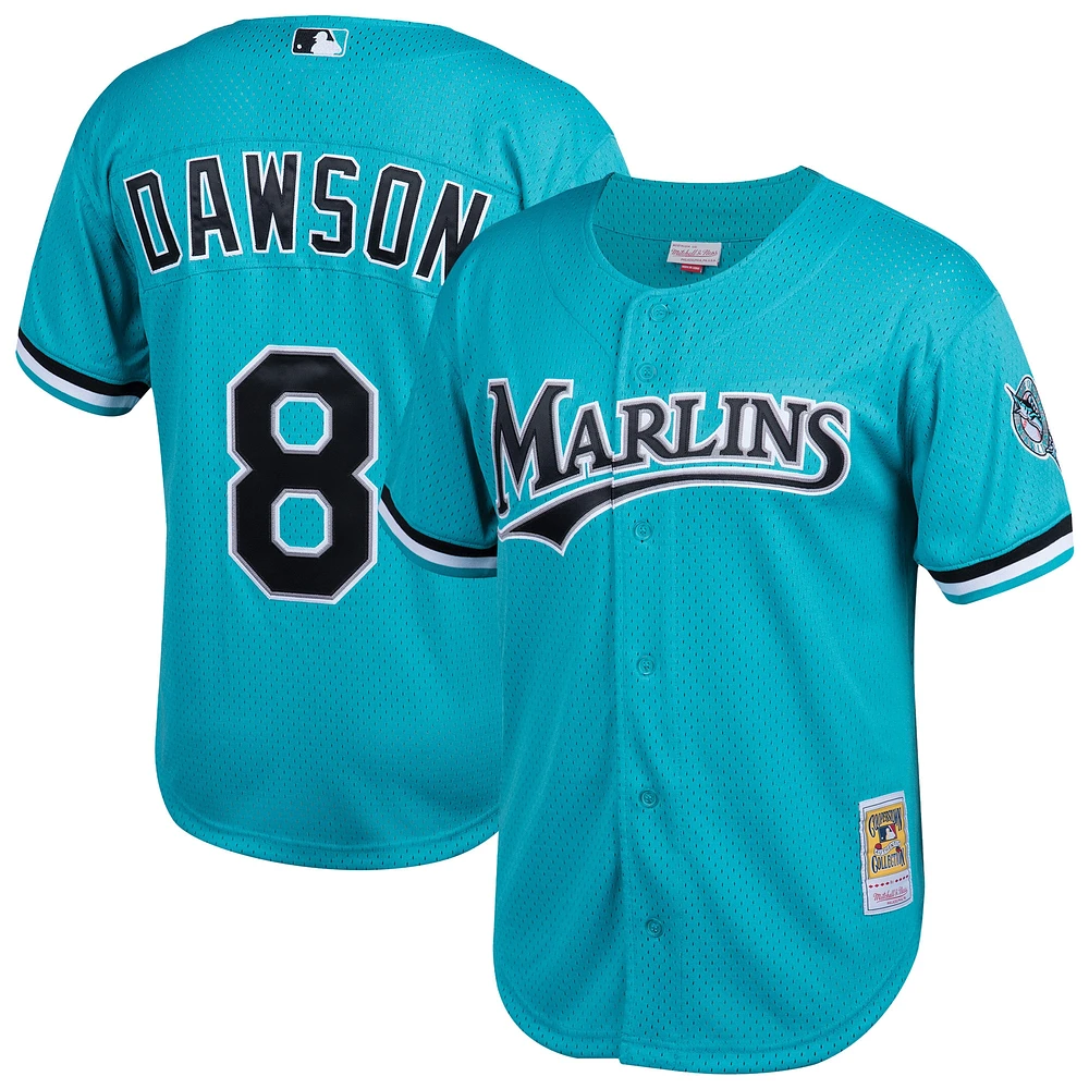 Maillot boutonné d'entraînement au bâton en maille pour homme Mitchell & Ness Andre Dawson Teal Florida Marlins Cooperstown Collection