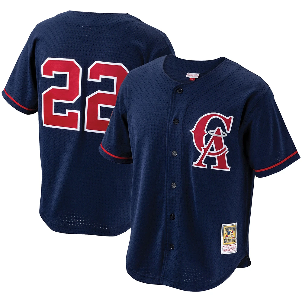 Mitchell & Ness pour homme Bo Jackson Navy California Angels Cooperstown Collection Maillot boutonné d'entraînement au bâton en maille