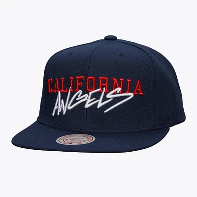 Casquette Snapback avec étiquette de l'équipe des California Angels de la marine Mitchell & Ness pour hommes