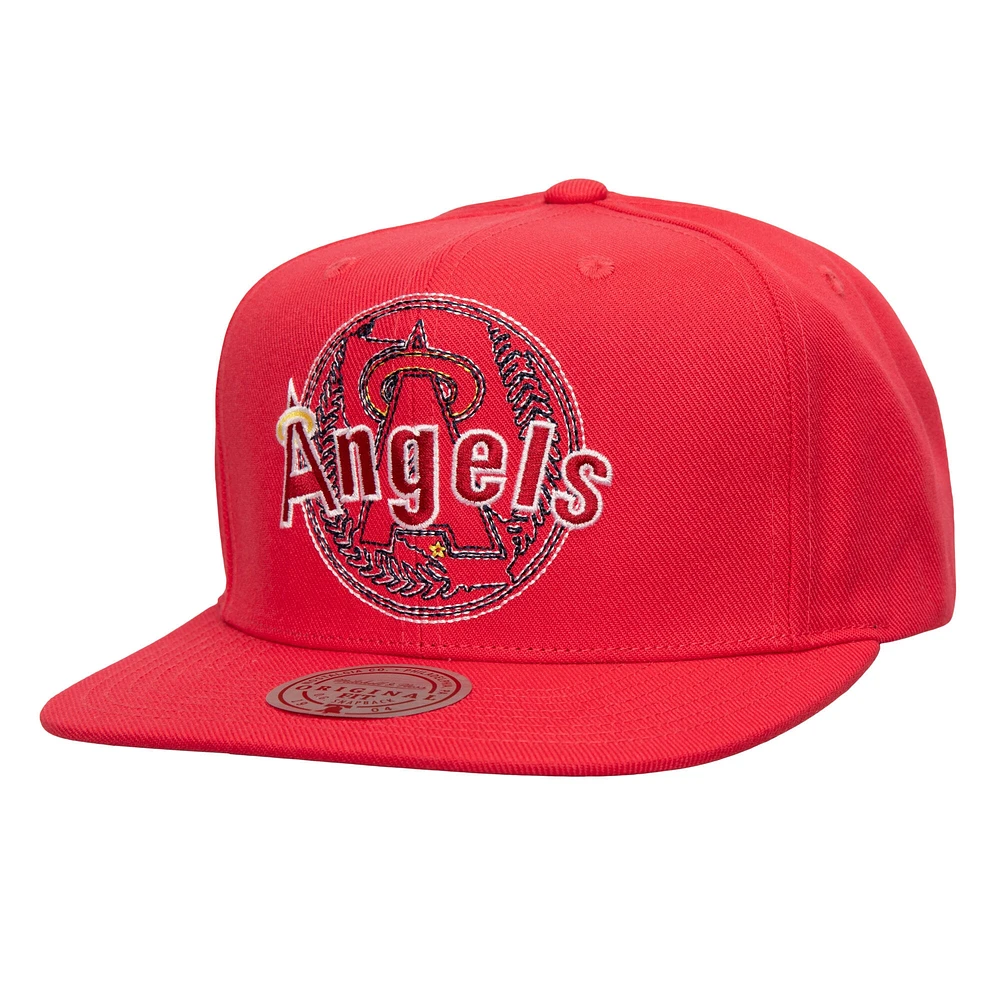 Men's Mitchell & Ness Red California Angels Double Up Snapback Hat