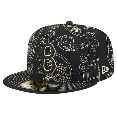 Casquette ajustée 59FIFTY Day Allover noire des Brooklyn Dodgers New Era pour hommes