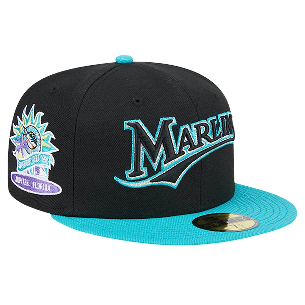 Men's New Era Black Florida Marlins Cooperstown Collection Retro Spring Training 59FIFTY Fitted Hat