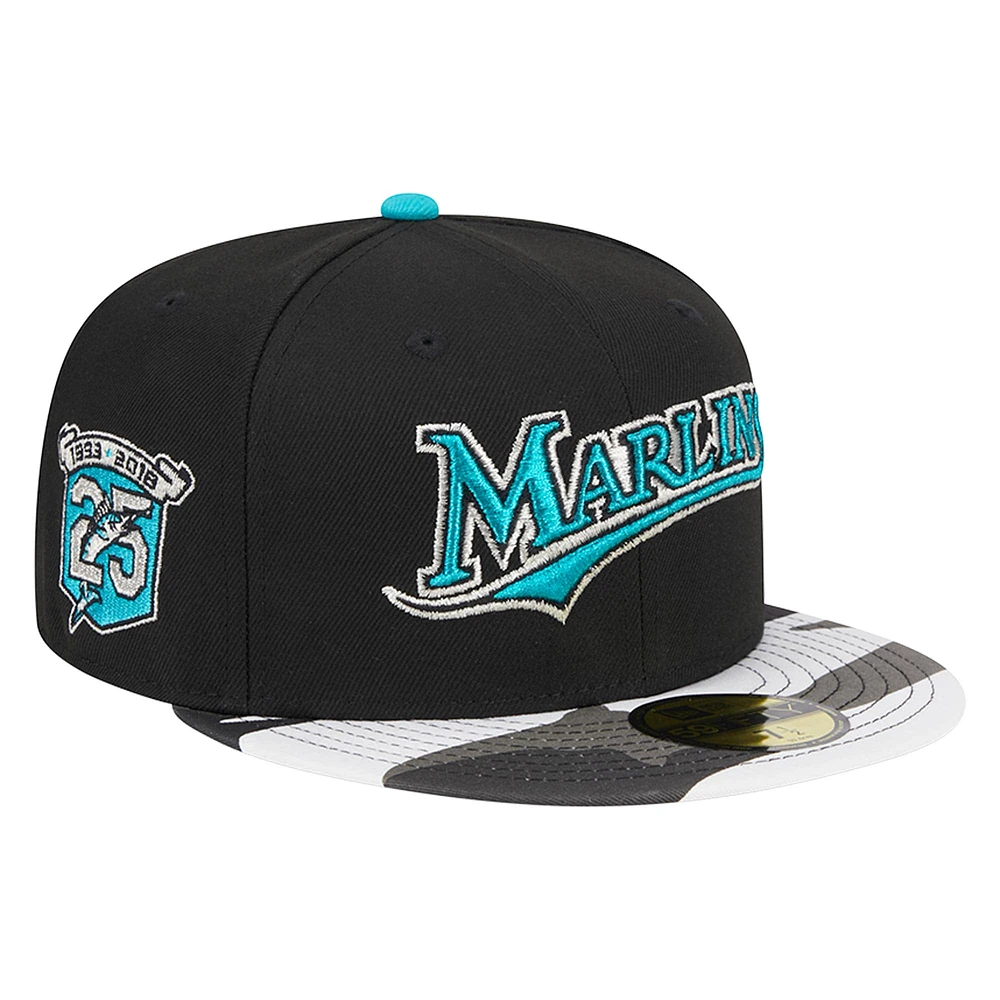 Men's New Era Black Florida Marlins Metallic Camo 59FIFTY Fitted Hat