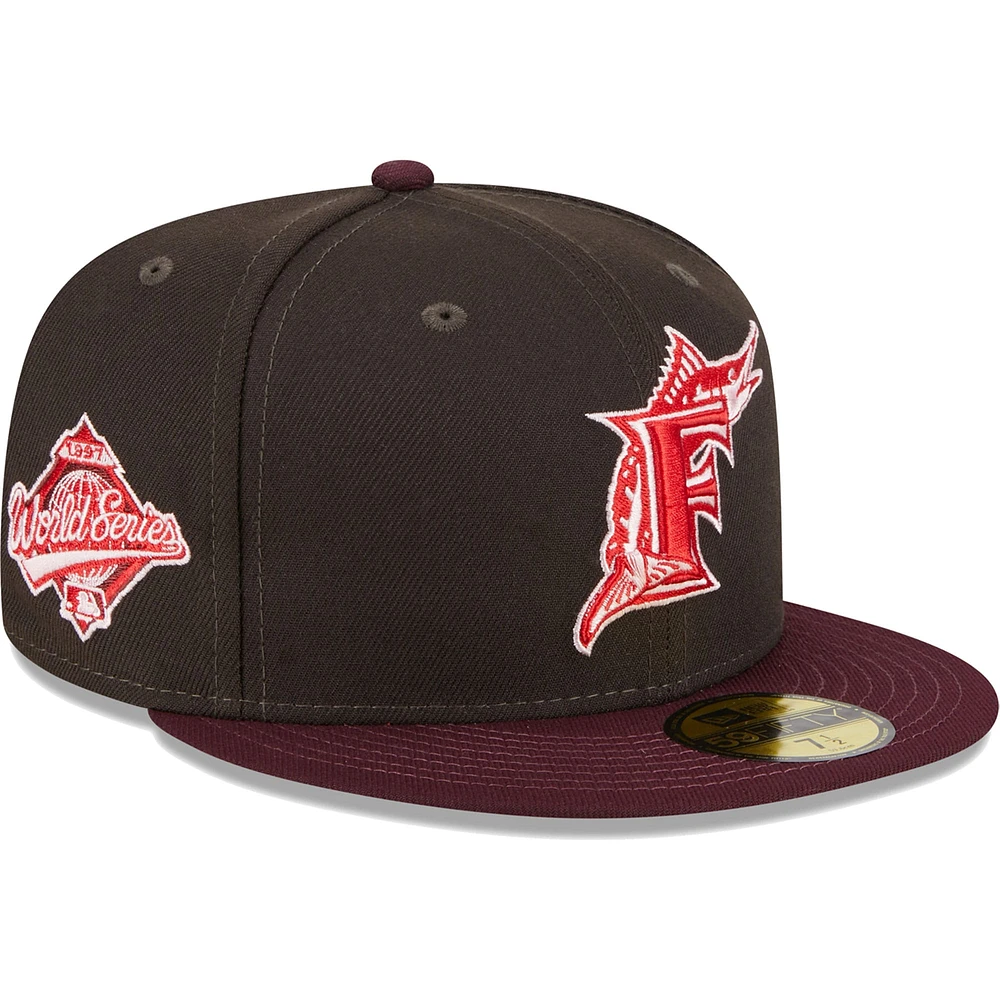 Casquette ajustée 59FIFTY pour homme, collection Florida Marlins Cooperstown, marron/marron, fraise chocolat New Era