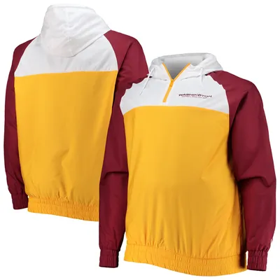 Washington Football Team New Era Big & Tall League Raglan Quarter-Zip Hoodie - Gold/Burgundy