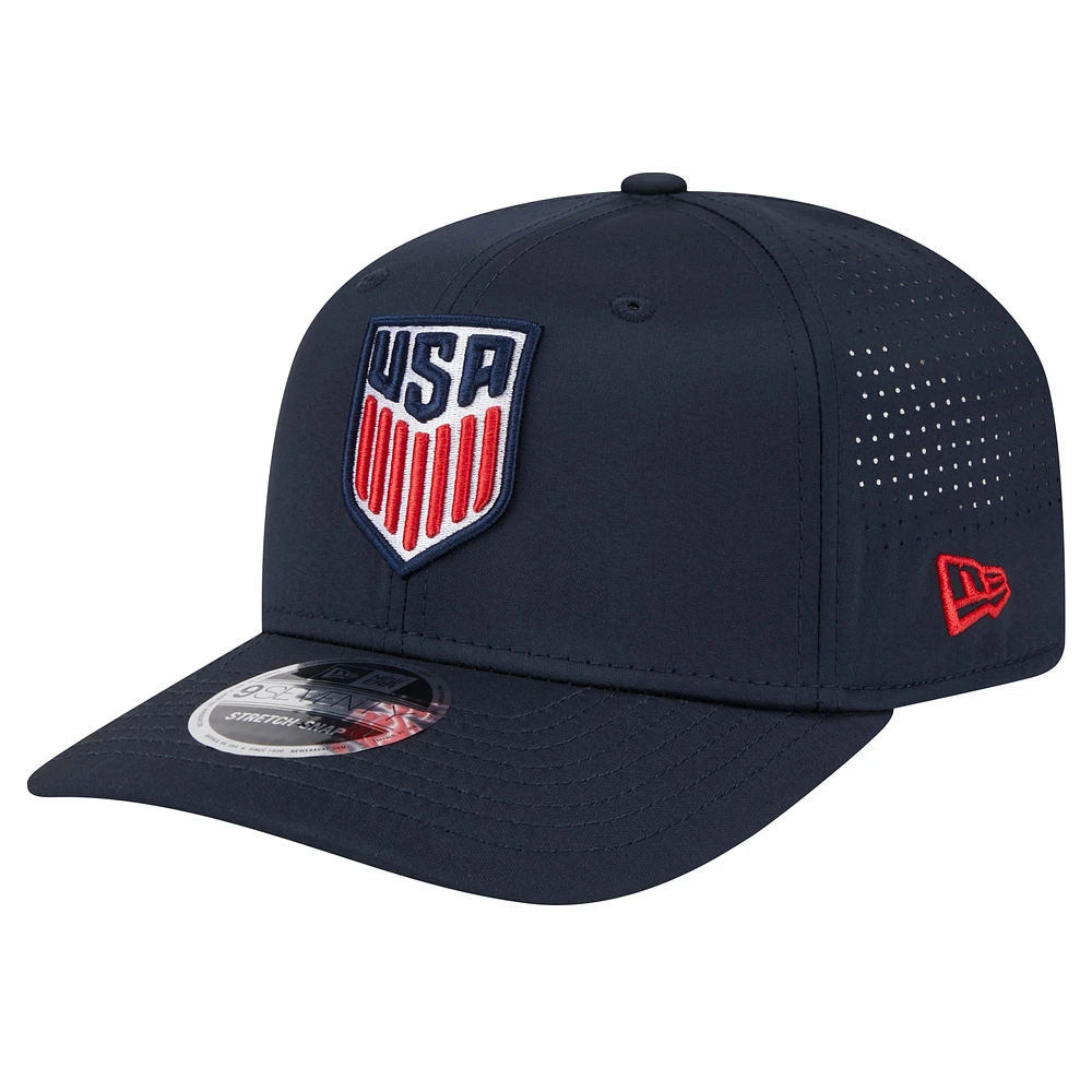 Men's New Era Navy USMNT 9SEVENTY COOLERA Stretch-Snap Adjustable Hat