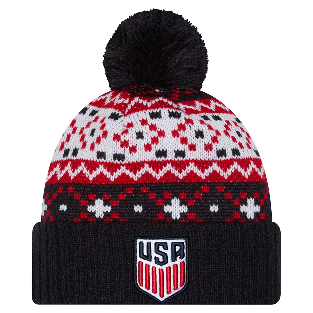 Men's New Era Navy USMNT Nostalgia Cuffed Knit Hat with Pom