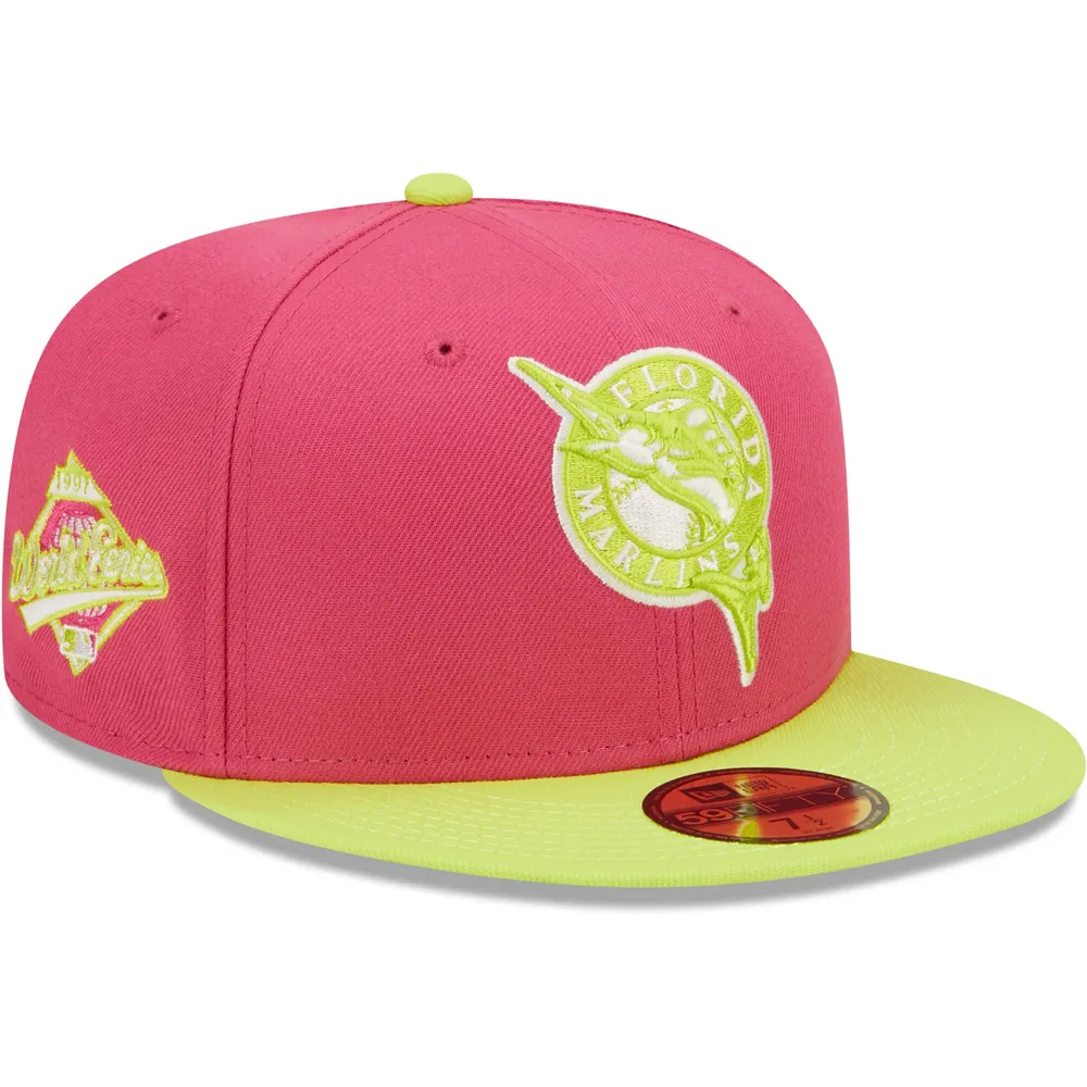 Lids Florida Marlins New Era 1997 World Series Champions Cooperstown  Collection Beetroot Cyber 59FIFTY Fitted Hat - Pink/Lime Green