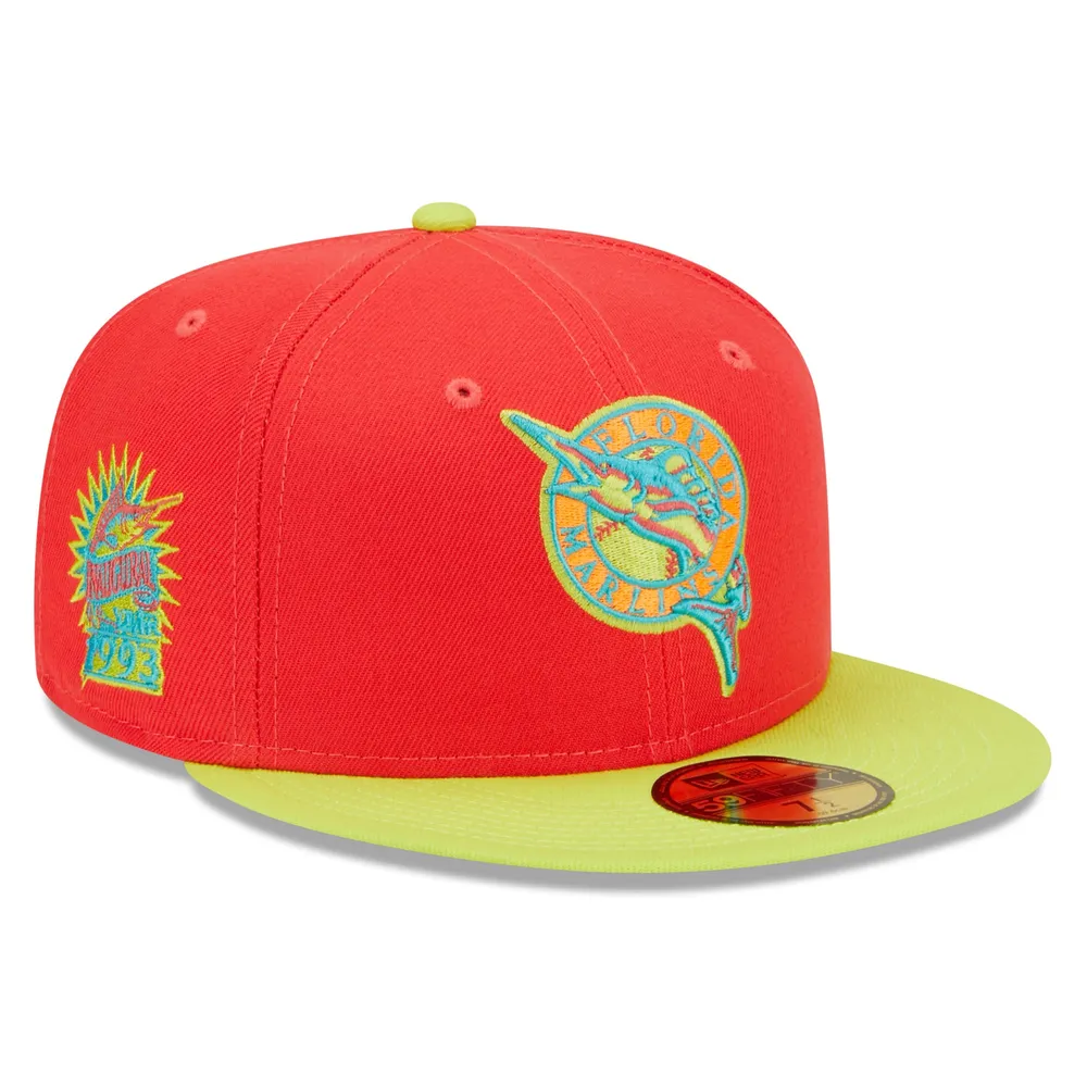 New Era Red/Neon Green Florida Marlins 1993 Inaugural Season Lava Highlighter Combo 59FIFTY Fitted