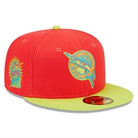 Men's New Era Red/Neon Green Florida Marlins 1993 Inaugural Season  Lava Highlighter Combo 59FIFTY Fitted Hat