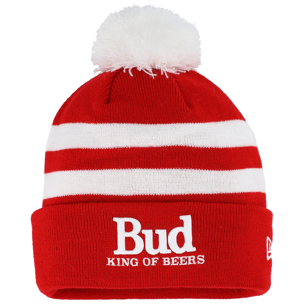 Men's New Era Scarlet Ken Schrader Bud King of Beers Cuffed Knit Hat with Pom