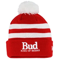 Men's New Era Scarlet Ken Schrader Bud King of Beers Cuffed Knit Hat with Pom