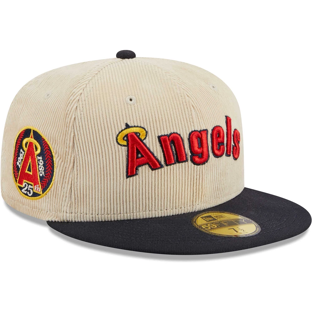 Casquette ajustée 59FIFTY classique en velours côtelé blanc California Angels Cooperstown Collection New Era pour hommes