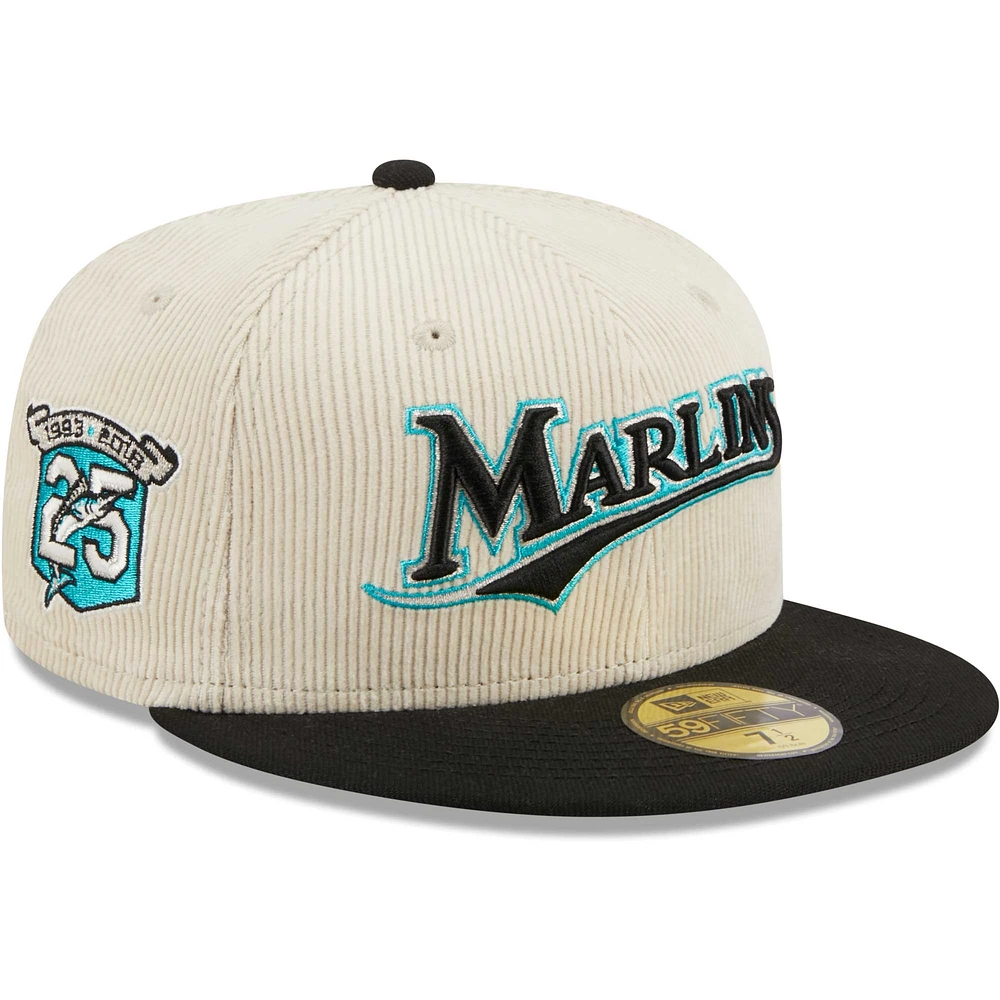 Casquette ajustée 59FIFTY classique en velours côtelé blanc Florida Marlins Cooperstown Collection New Era pour hommes