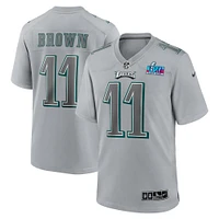 Nike A.J. pour hommes Maillot de jeu à la mode, Patch marron et gris des Eagles Philadelphie, Super Bowl LVII