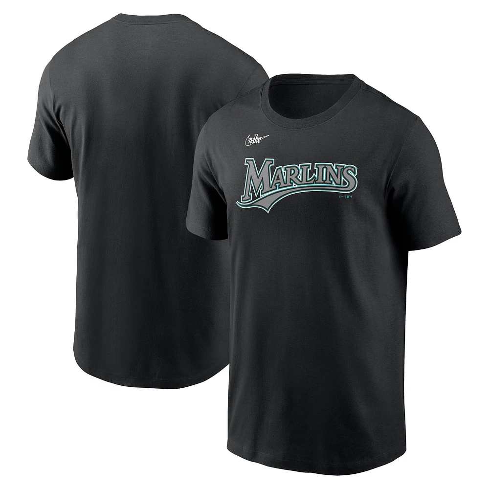 Men's Nike Black Florida Marlins Cooperstown Wordmark T-Shirt