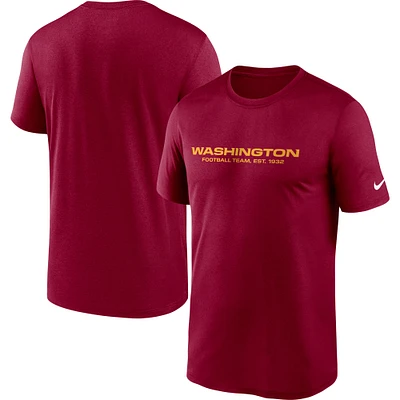 T-shirt de performance l'équipe légende Nike pour homme, bourgogne Washington Football Team Logo Essential