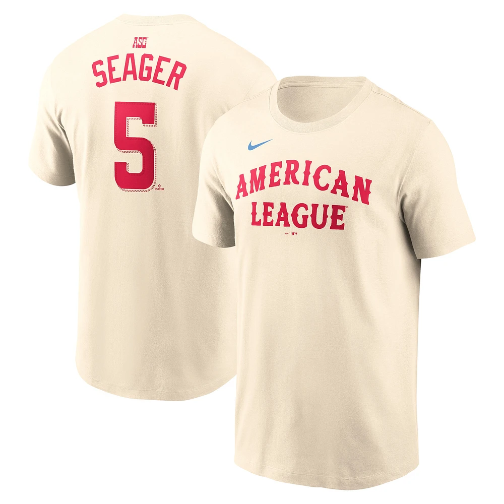 T-shirt avec nom et numéro du match des étoiles Nike Corey Seager crème de la Ligue américaine 2024 MLB pour homme