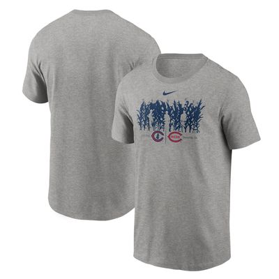 Men's Nike Heather Gray Chicago Cubs vs. Cincinnati Reds 2022 Field of Dreams - Cornfield Matchup T-Shirt