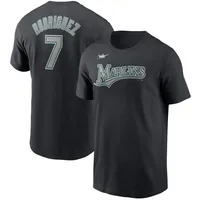 Ivan Rodriguez Florida Marlins Nike Cooperstown Collection Name & Number  T-Shirt - Black