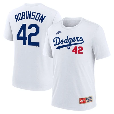 Men's Nike  Jackie Robinson White Brooklyn Dodgers Cooperstown Collection Tri-Blend Name & Number T-Shirt