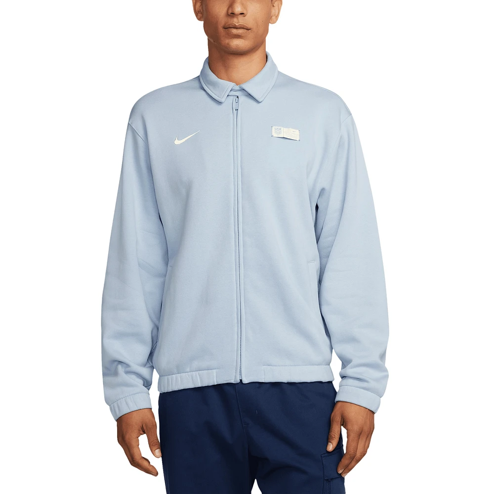 Veste Nike USMNT Club Fleece Harrington entièrement zippée pour homme, bleu clair