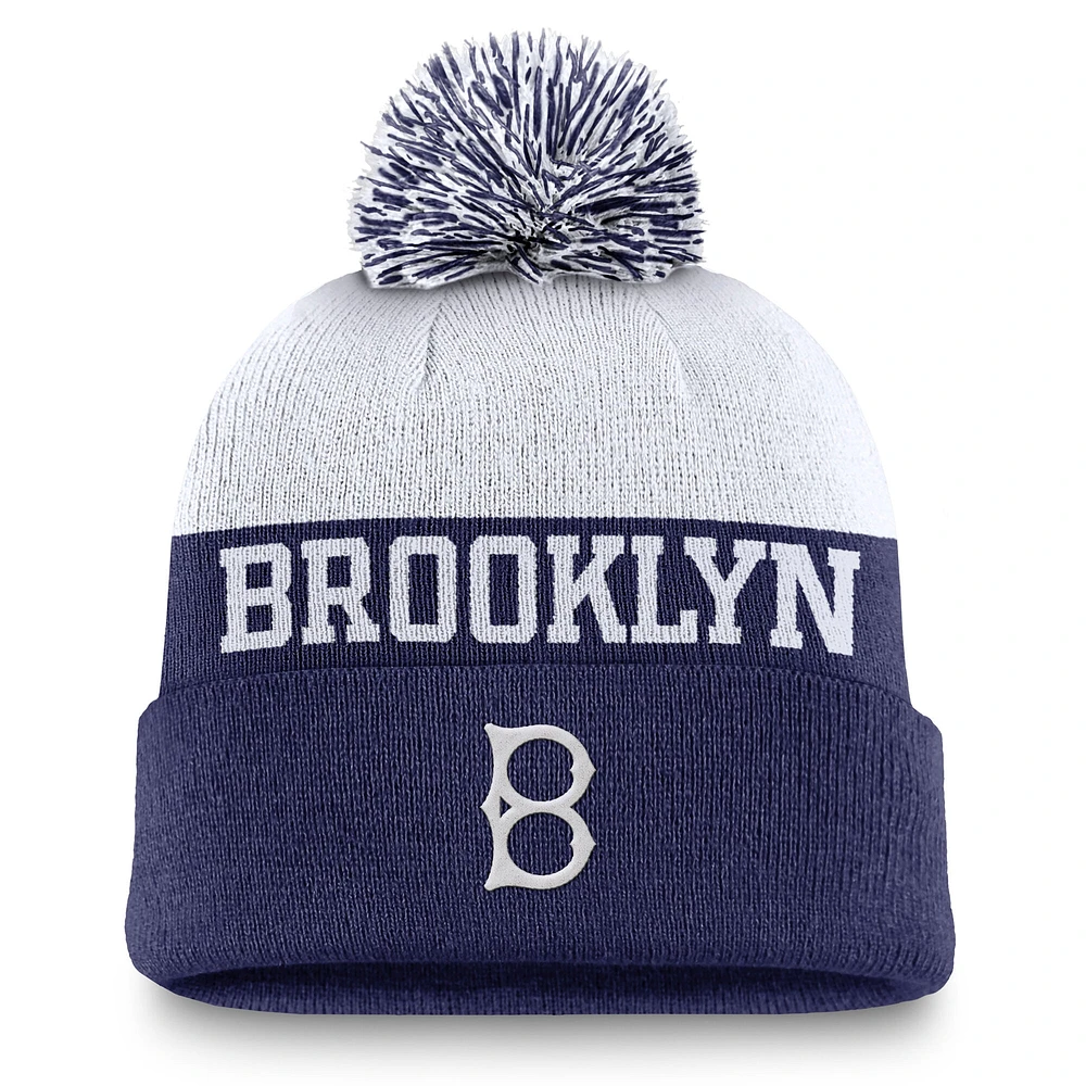 Men's Nike Navy/White Brooklyn Dodgers Peak Rewind Cuffed Knit Hat with Pom