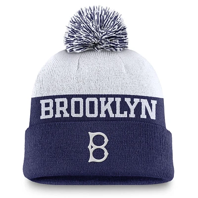 Men's Nike Navy/White Brooklyn Dodgers Peak Rewind Cuffed Knit Hat with Pom