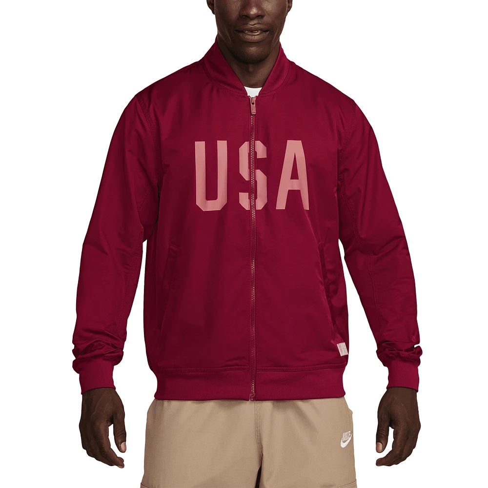 Blouson aviateur tissé entièrement zippé Nike rouge USMNT pour homme