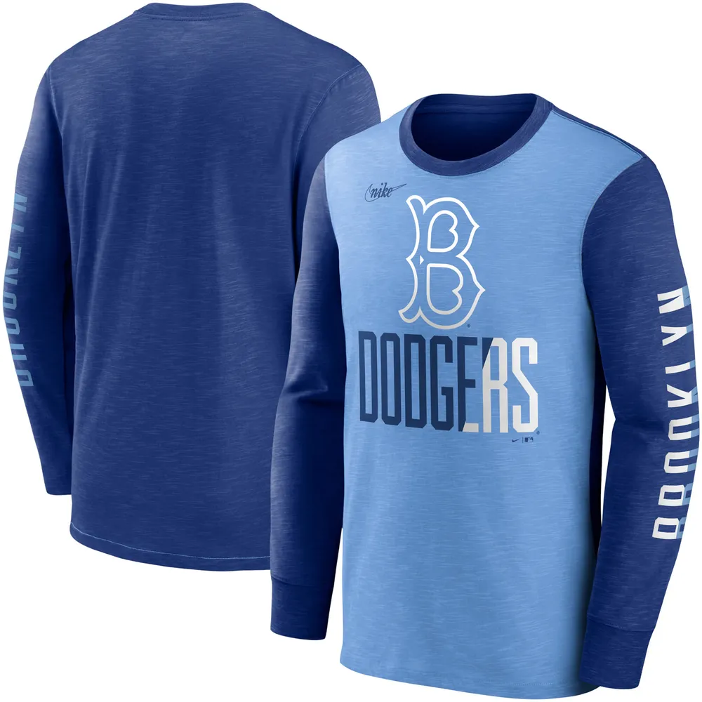 Men's Nike Royal/Light Blue Los Angeles Dodgers Cooperstown Collection Rewind Splitter Slub Long Sleeve T-Shirt