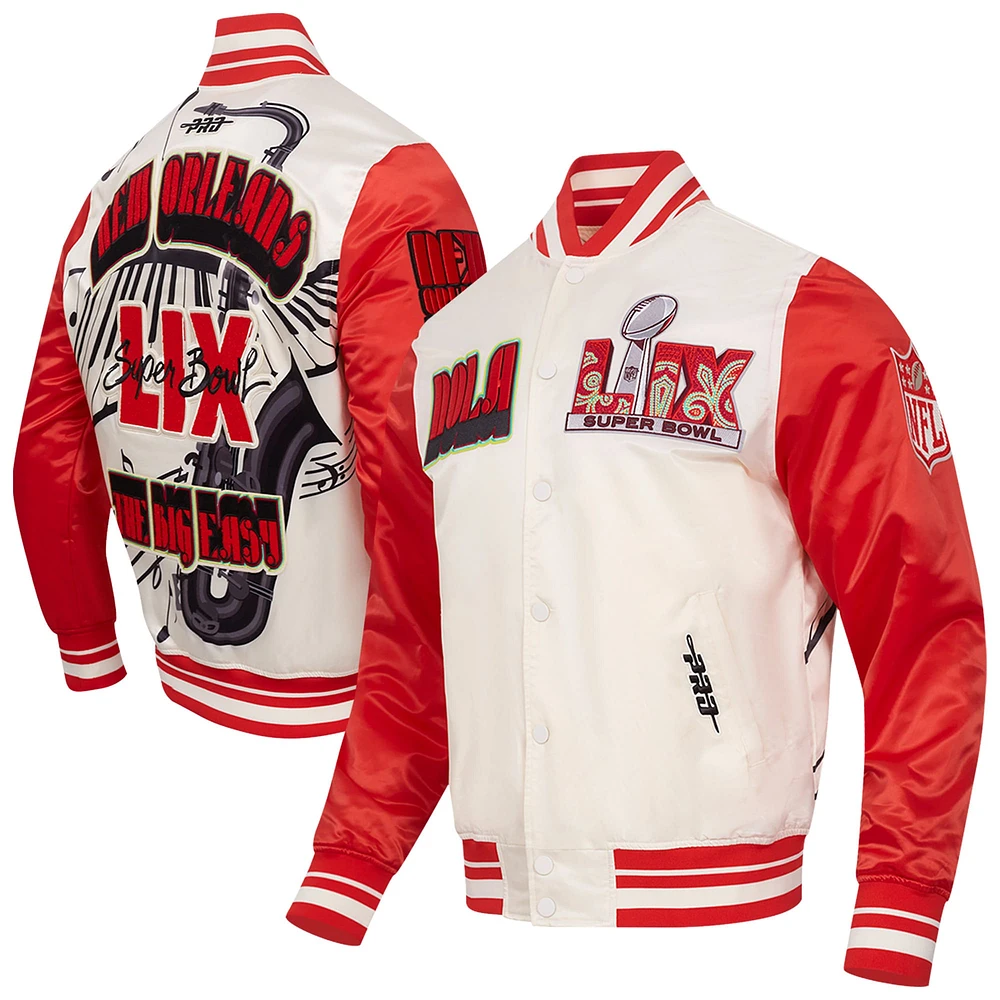 Men's Pro Standard Cream Super Bowl LIX Sublimated Satin Full-Snap Jacket