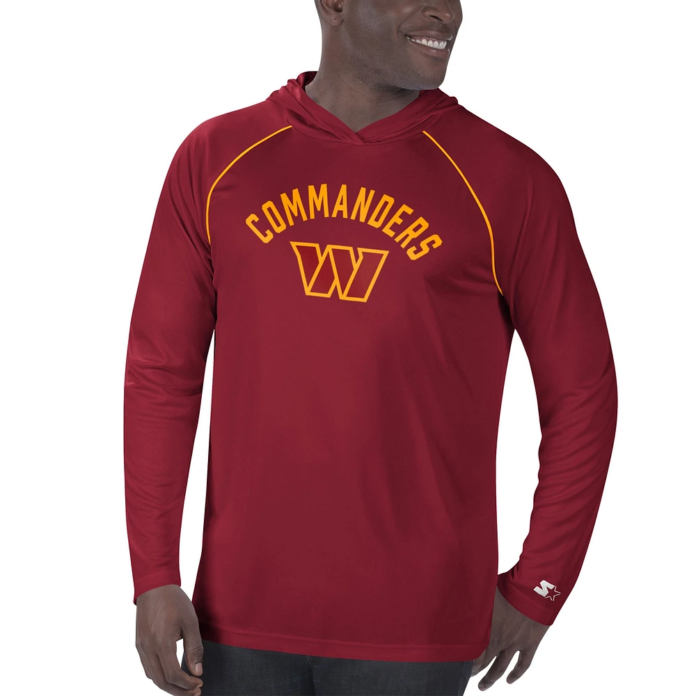 T-shirt à capuche manches longues raglan de l'équipe football Washington Starter bordeaux pour homme