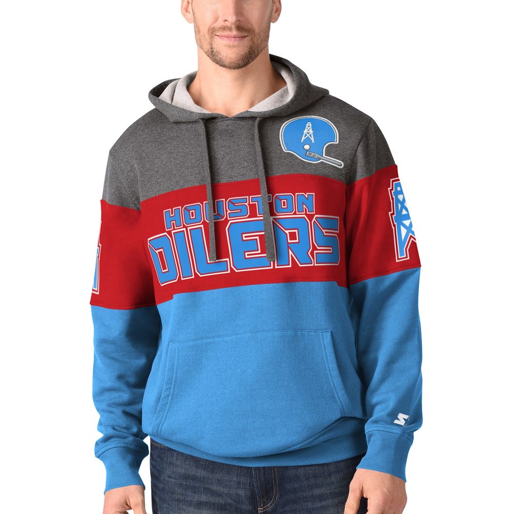 Men's Starter Light Blue Houston Oilers Extreme Fireballer Throwback - Pullover Hoodie